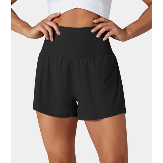 Halara Super High Waisted Back Pocket & Side Hidden Pocket 2-in-1 Yoga Shorts 3'' Fit For Movement Elastane