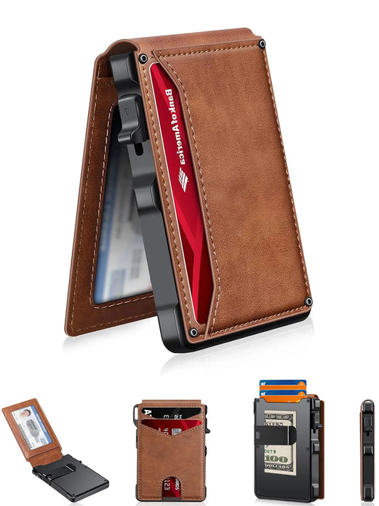 Summer Wins Men's Slim Aluminum Bifold Pop-Up Wallet - RFID-Blocking, 9-13 Card Slots, Money Clip, ID Window, Mens Wallet, Men's Accessories, Father's Day Gift for Him, Father's Day Gifts, Gifts For Boyfriend